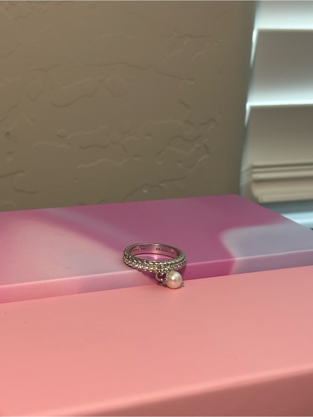 Judith Ripka Pearl and Diamonique Ring Silver Size 8.5